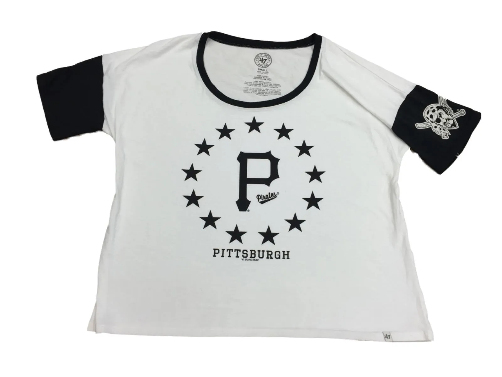 Pittsburgh Pirates 47 Brand Women White Black Star Design Loose Fit T-Shirt (S)