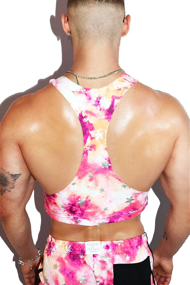 Pop Star Tye Dye Crop Racerback Tank- Pink
