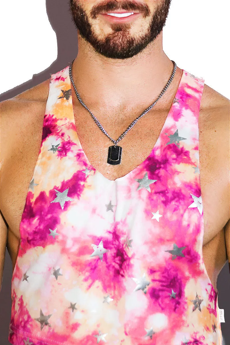 Pop Star Tye Dye Crop Racerback Tank- Pink