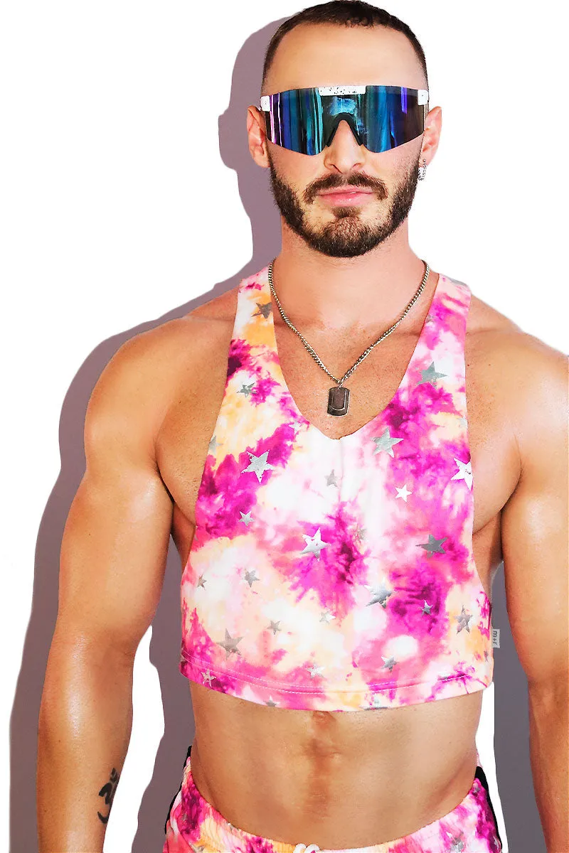Pop Star Tye Dye Crop Racerback Tank- Pink
