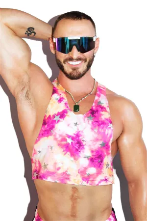 Pop Star Tye Dye Crop Racerback Tank- Pink