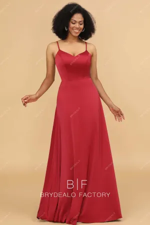 Red Charmeuse Simple Spaghetti Straps Long Dress
