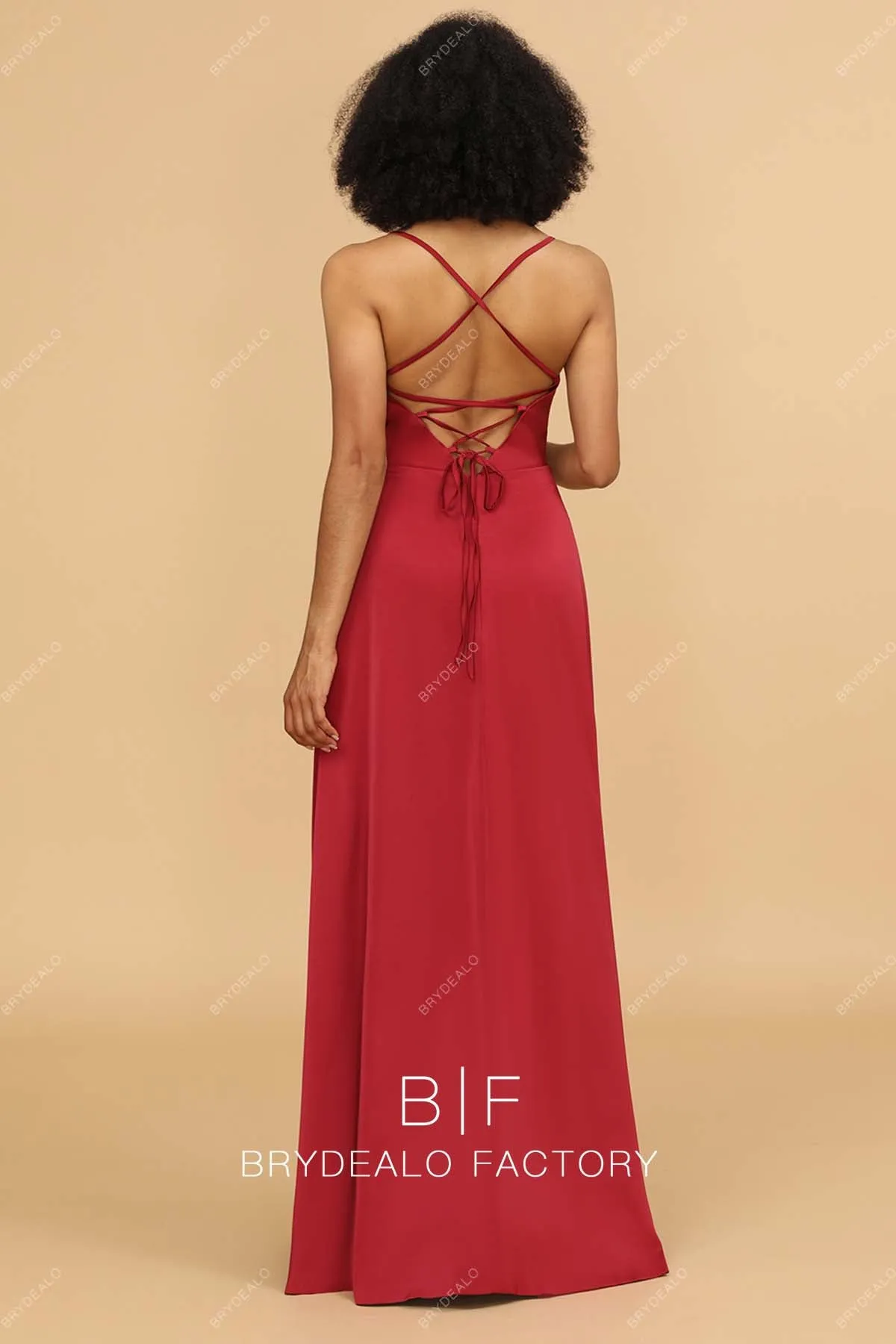 Red Charmeuse Simple Spaghetti Straps Long Dress