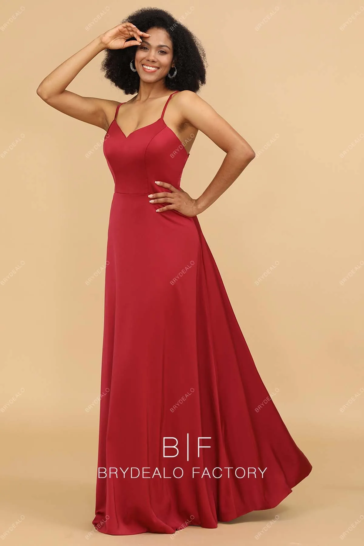 Red Charmeuse Simple Spaghetti Straps Long Dress