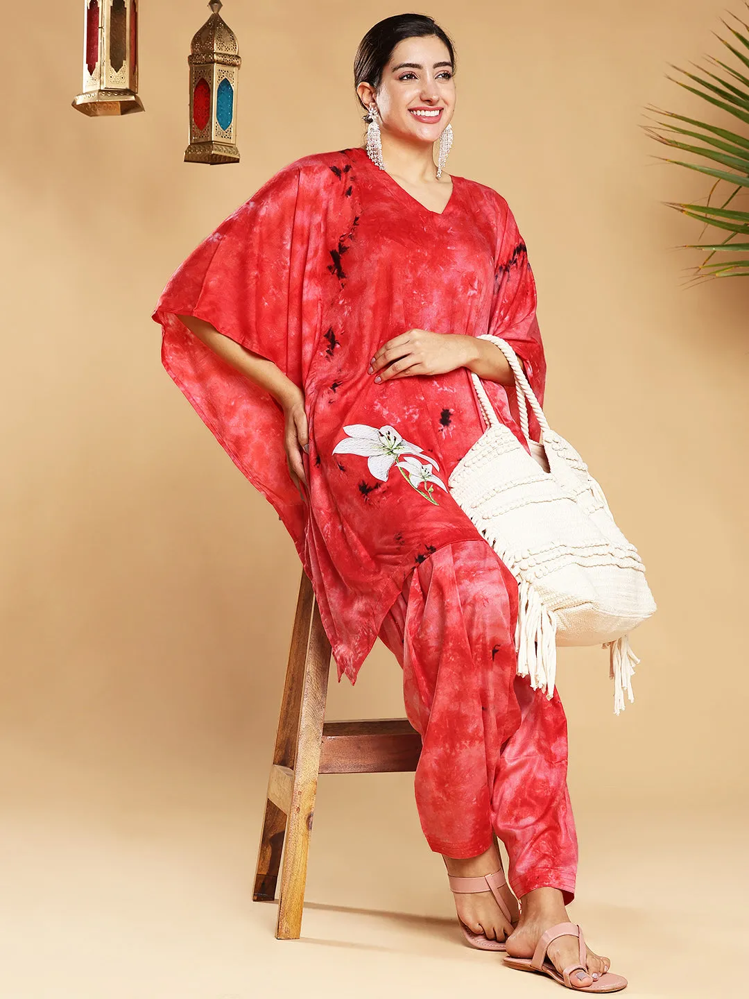 Red Rayon TieDyeKurta - CrimsonHues