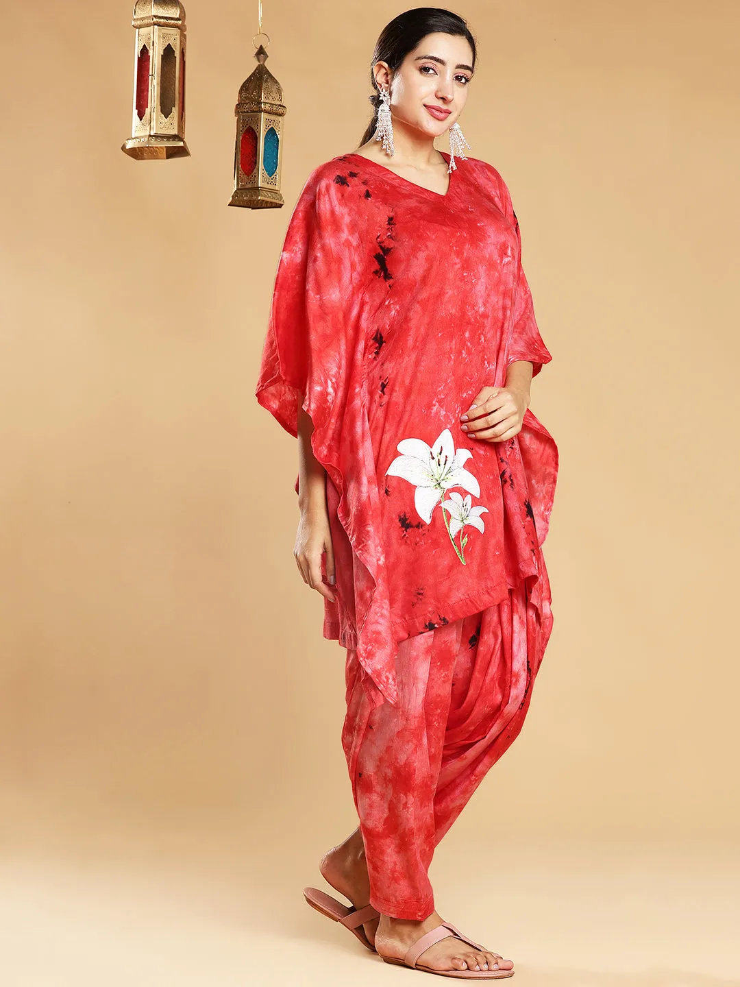Red Rayon TieDyeKurta - CrimsonHues