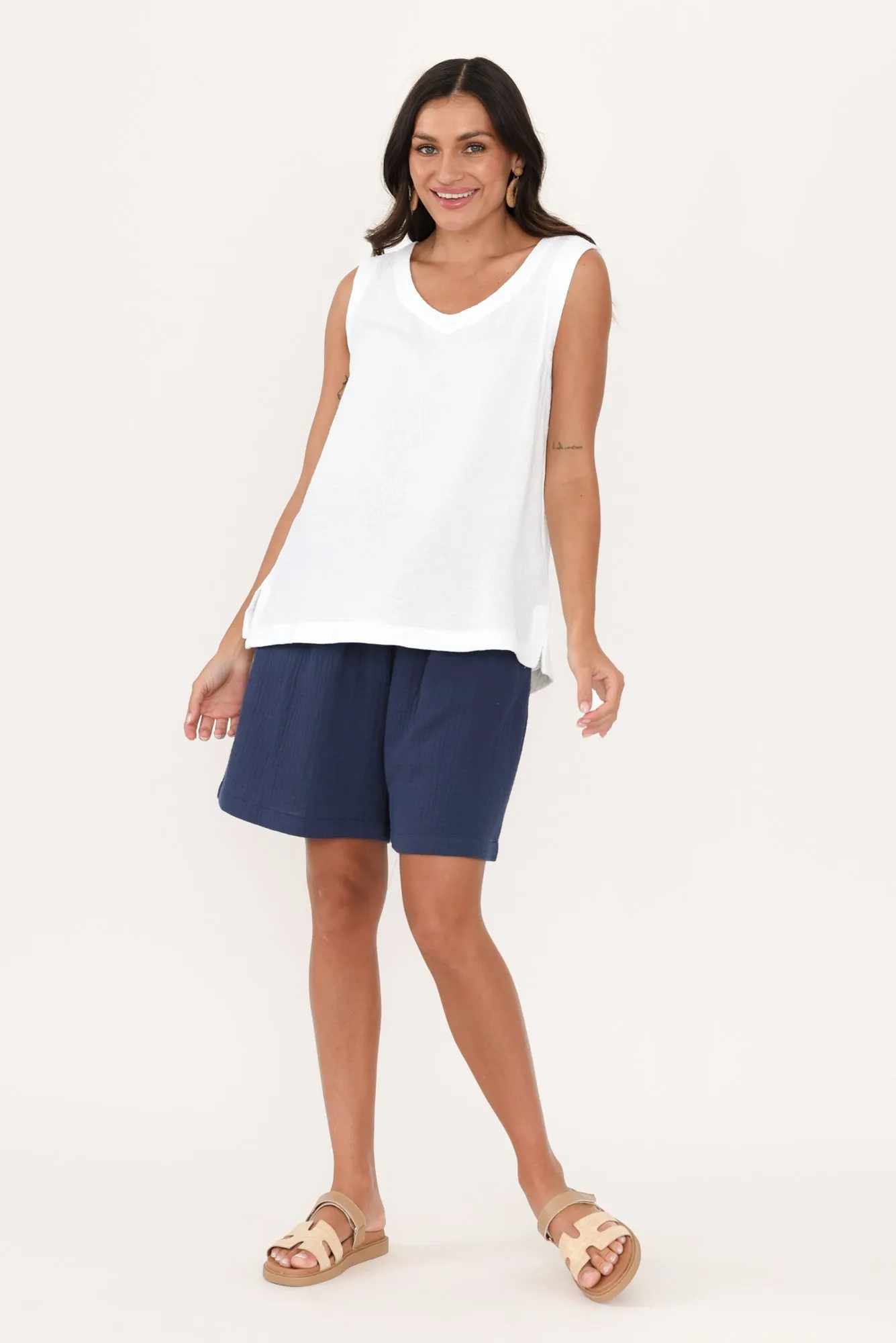 Reuben White Cotton Cheesecloth Tank