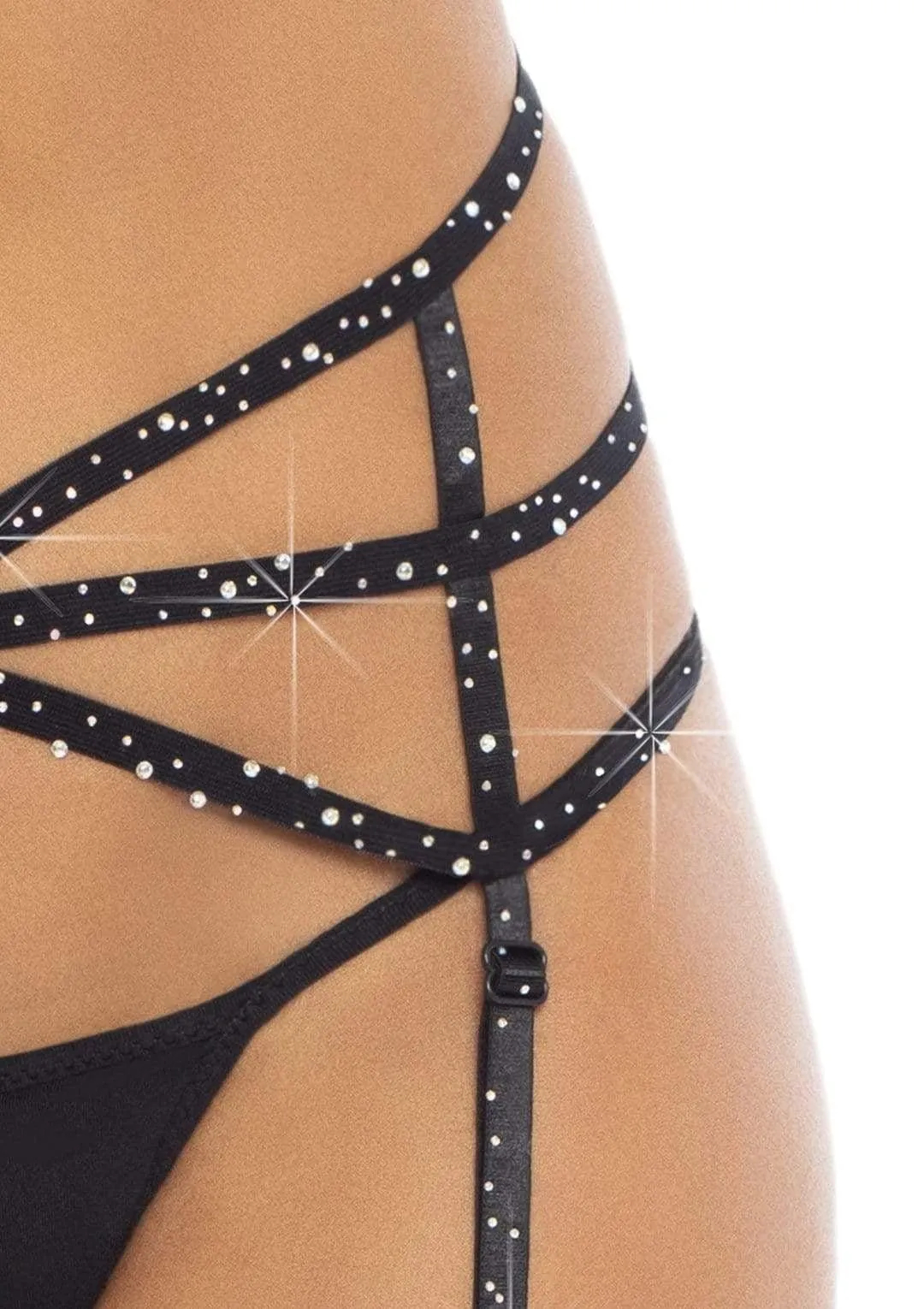 Rhinestone Strappy Garter Belt