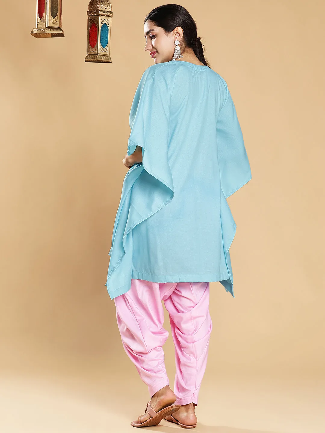 SkyBlue Rayon KaftanKurta - SereneDelight