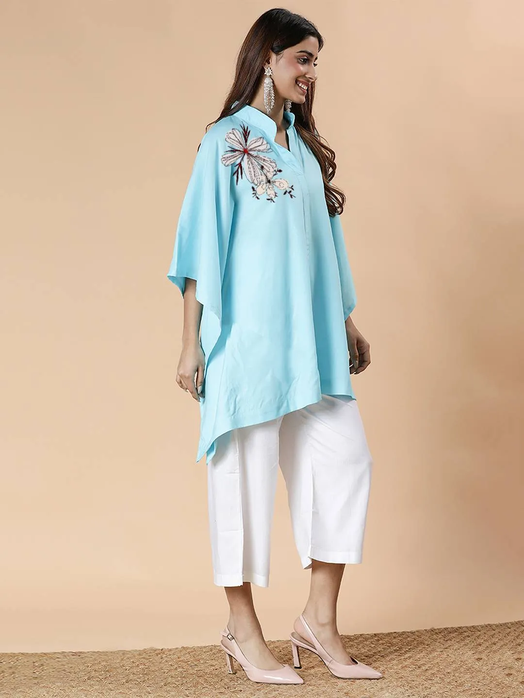 SkyBlue Rayon MandarinKurti - Whimsy