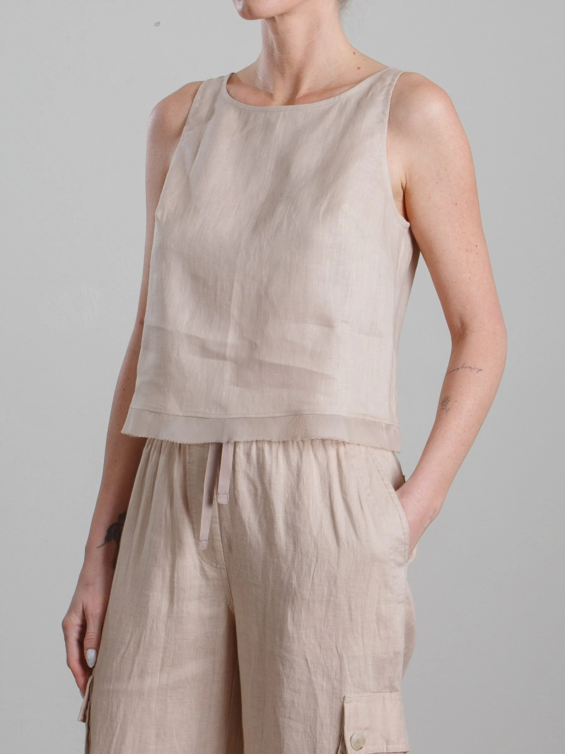Sylvie Tank in French Linen - Nude