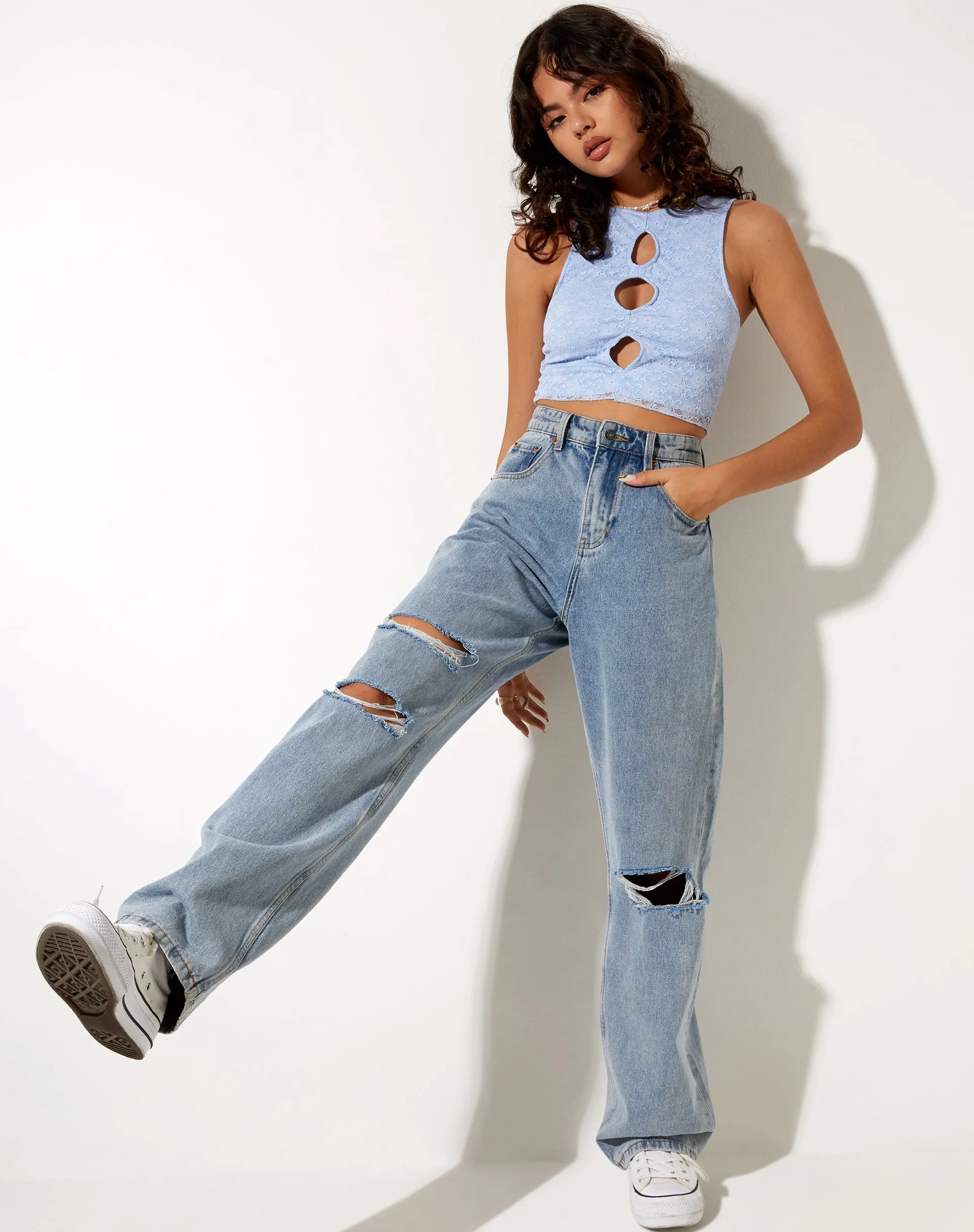 Tiati Crop Top in Lace Powder Blue
