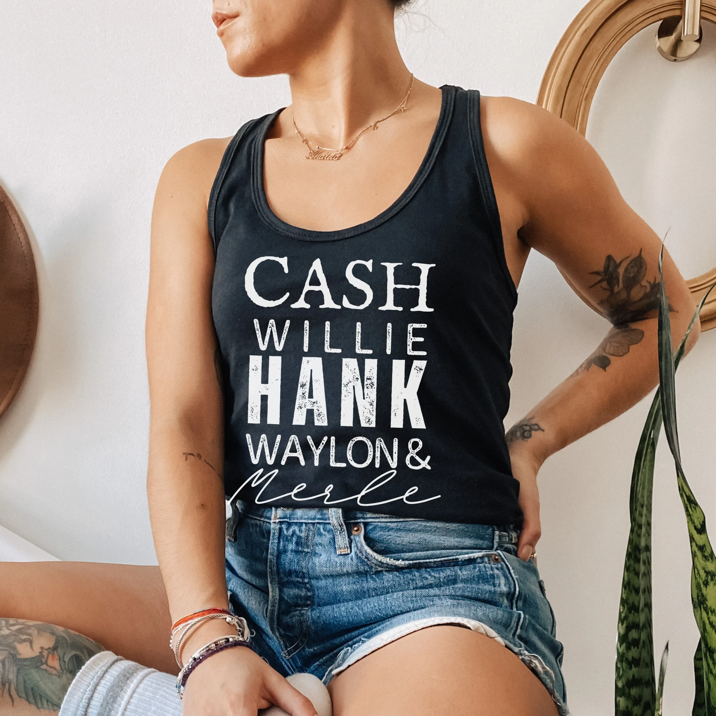 Trendy Summer Cash Willie Hank Merle Women's Racerback Tank Country Artists Design on a Racerback White or Black Tank