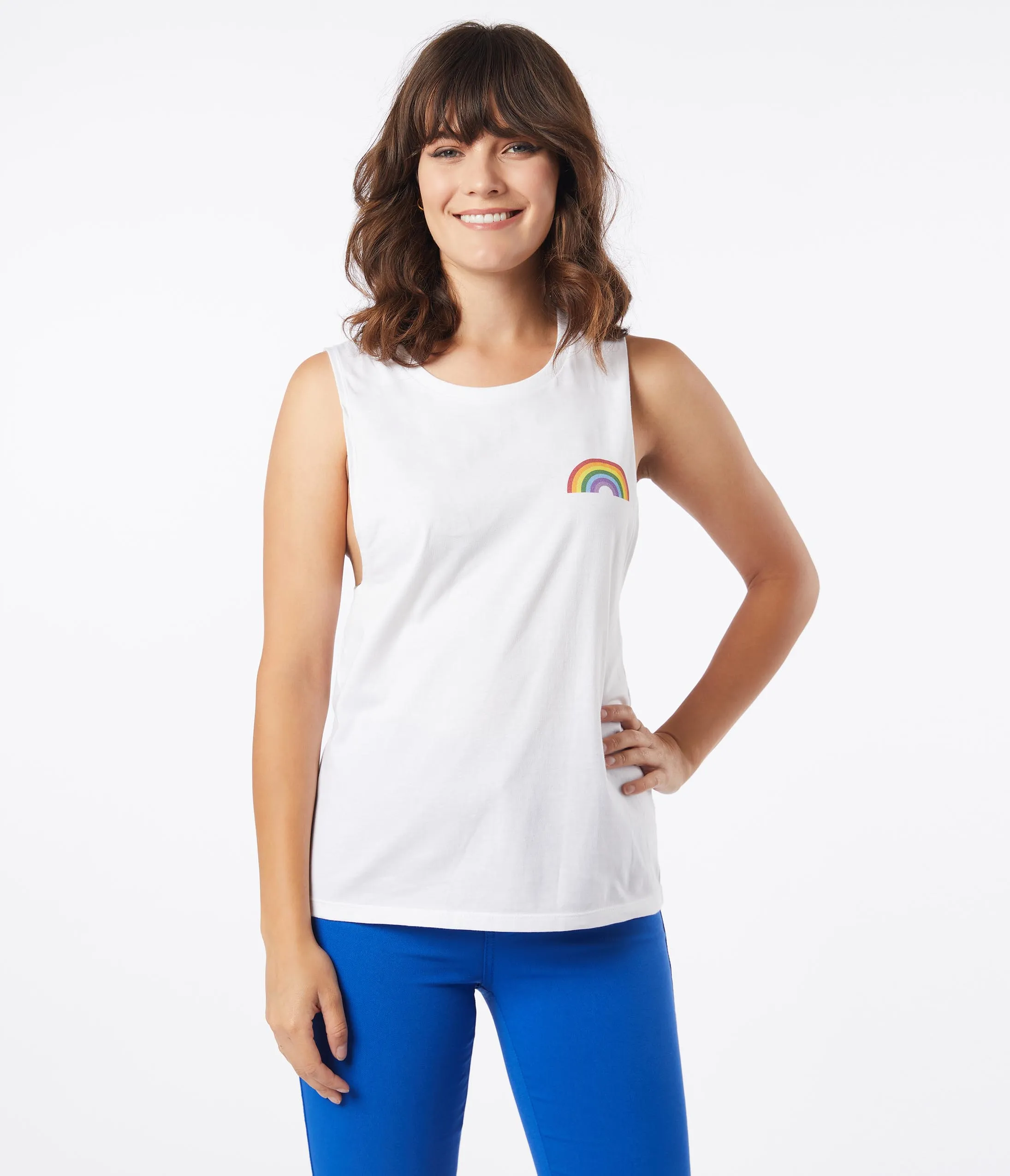 White Unisex Rainbow Patch Tank Top