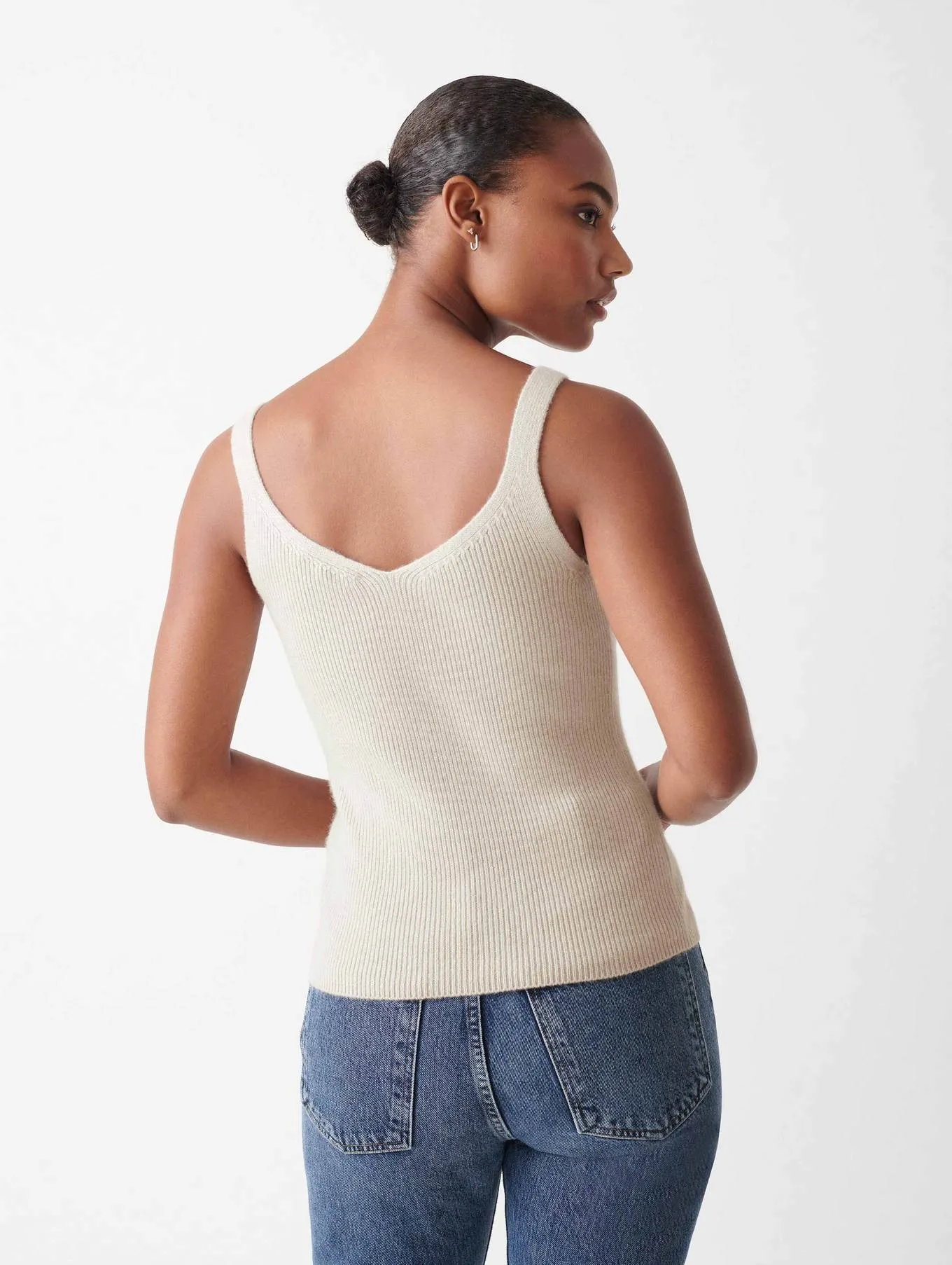 White   Warren - Cashmere Ribbed V Neck Tank in Moonstone