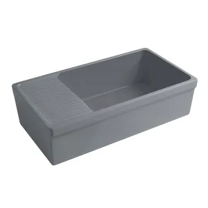 Whitehaus WHQD540-M-CEMENT Farmhaus Quatro Alcove Large Reversible Fireclay Kitchen Sink