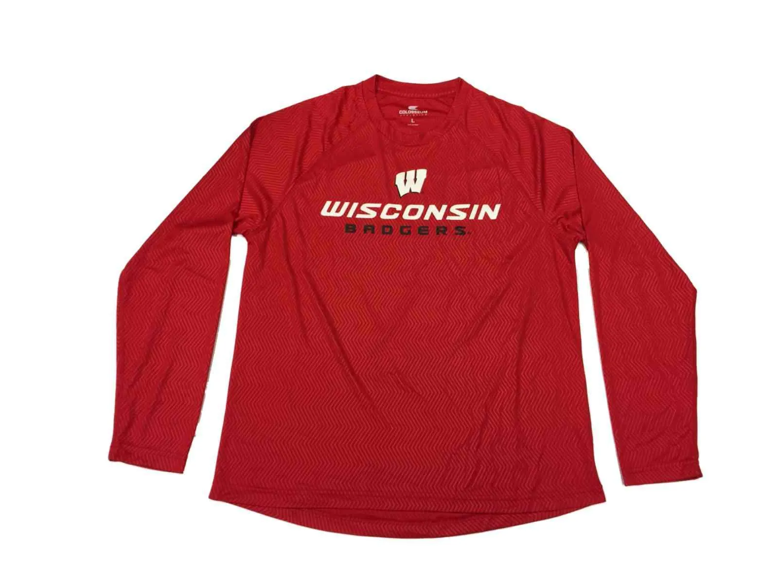 Wisconsin Badgers Colosseum Red Chevron Design Long Sleeve Crew Neck T-Shirt (L)