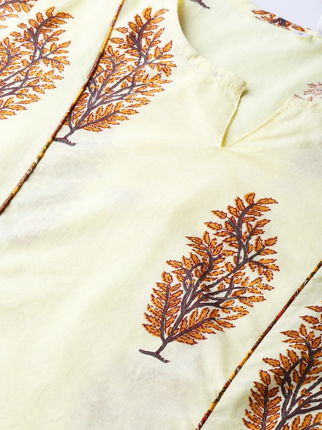 Women Yellow & Brown Printed Kurta Set