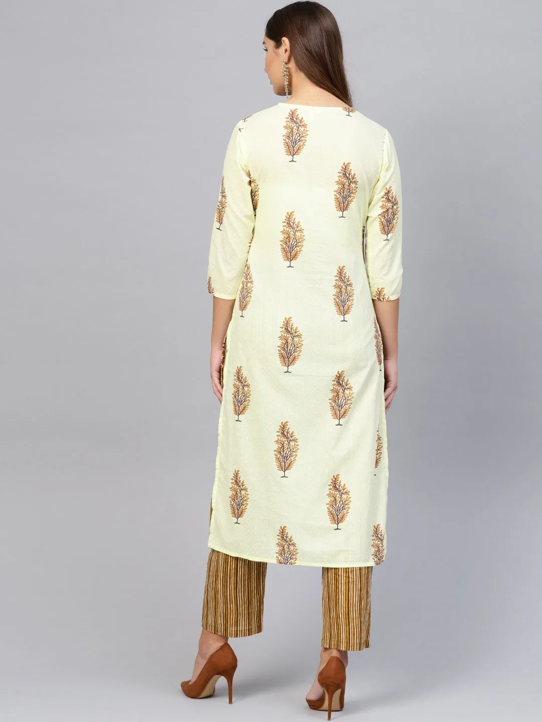 Women Yellow & Brown Printed Kurta Set