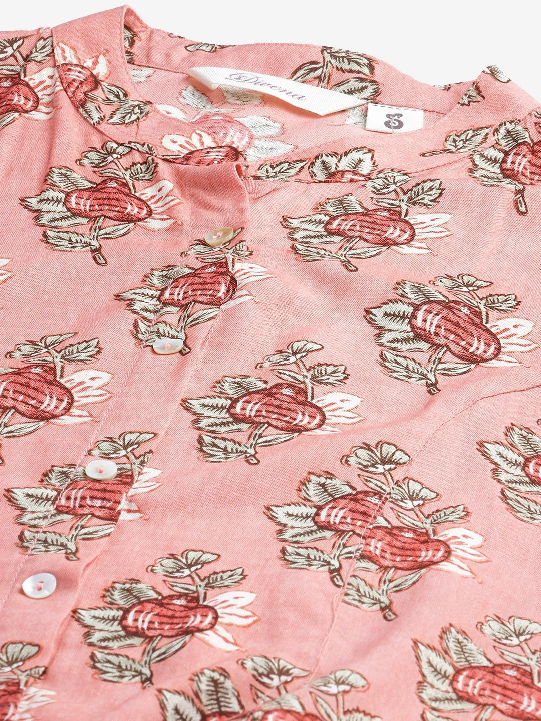 Women'S Peach Printed Rayon Top